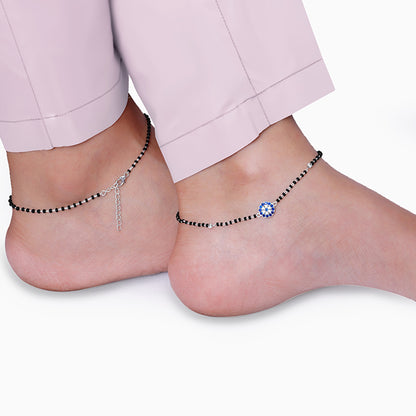 Silver Sparkling Evil Eye Anklet