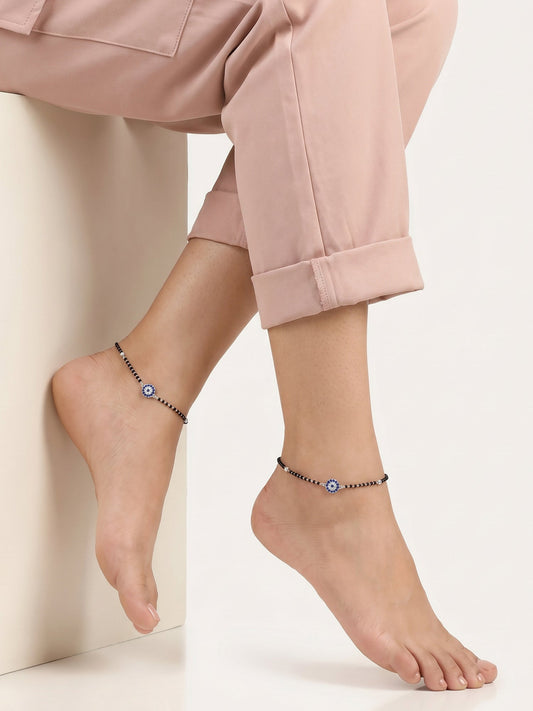 Silver Sparkling Evil Eye Anklet