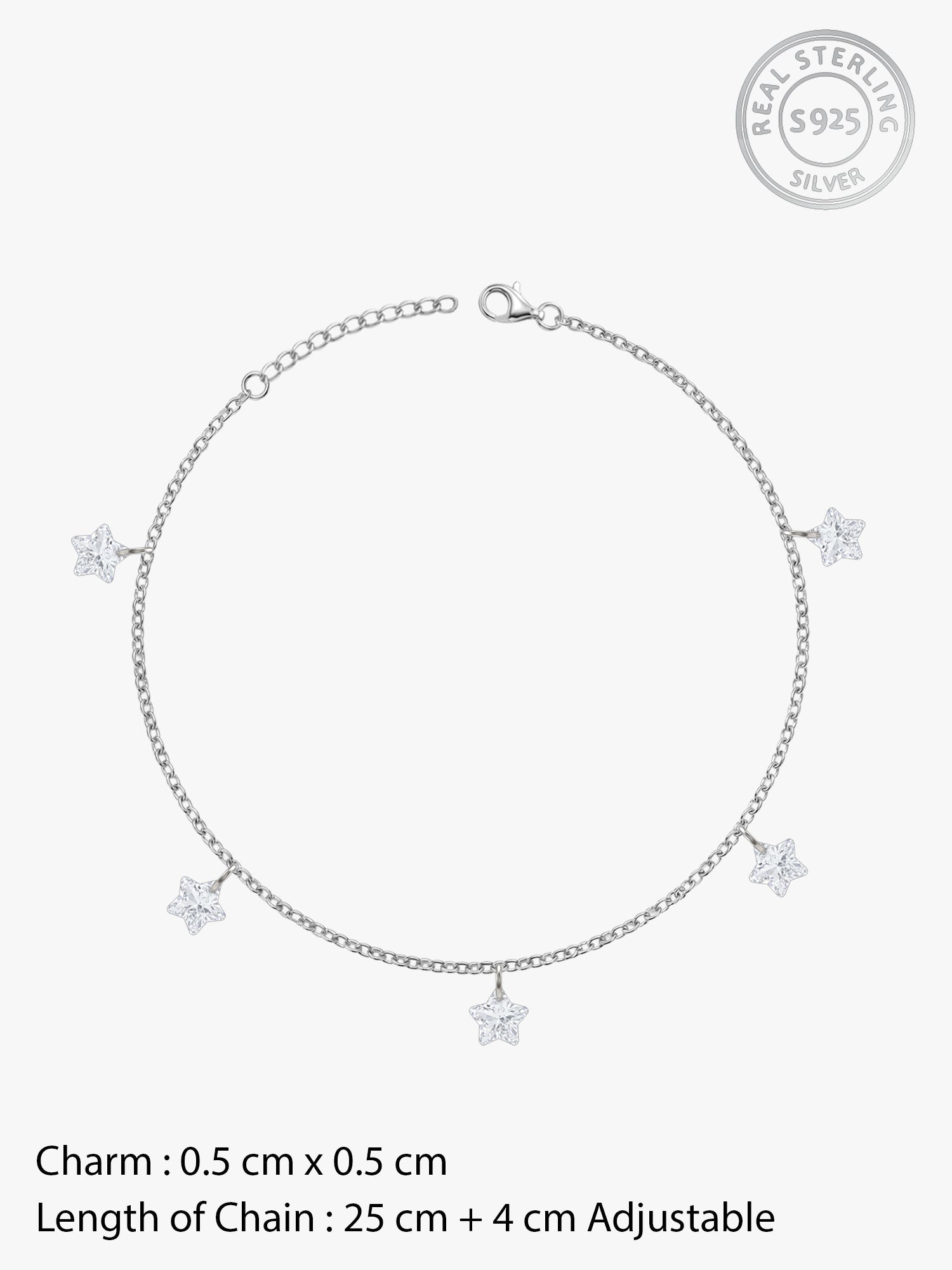 Silver Star Charmed Anklet