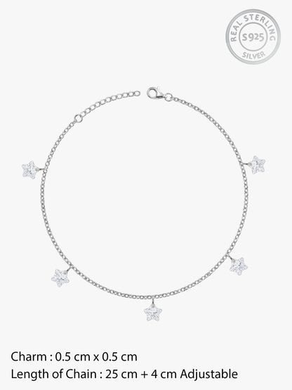 Silver Star Charmed Anklet