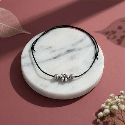 Oxidised Silver Floral Anklet