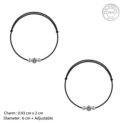 Oxidised Silver Floral Bead Anklet