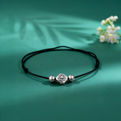 Oxidised Silver Floral Bead Anklet