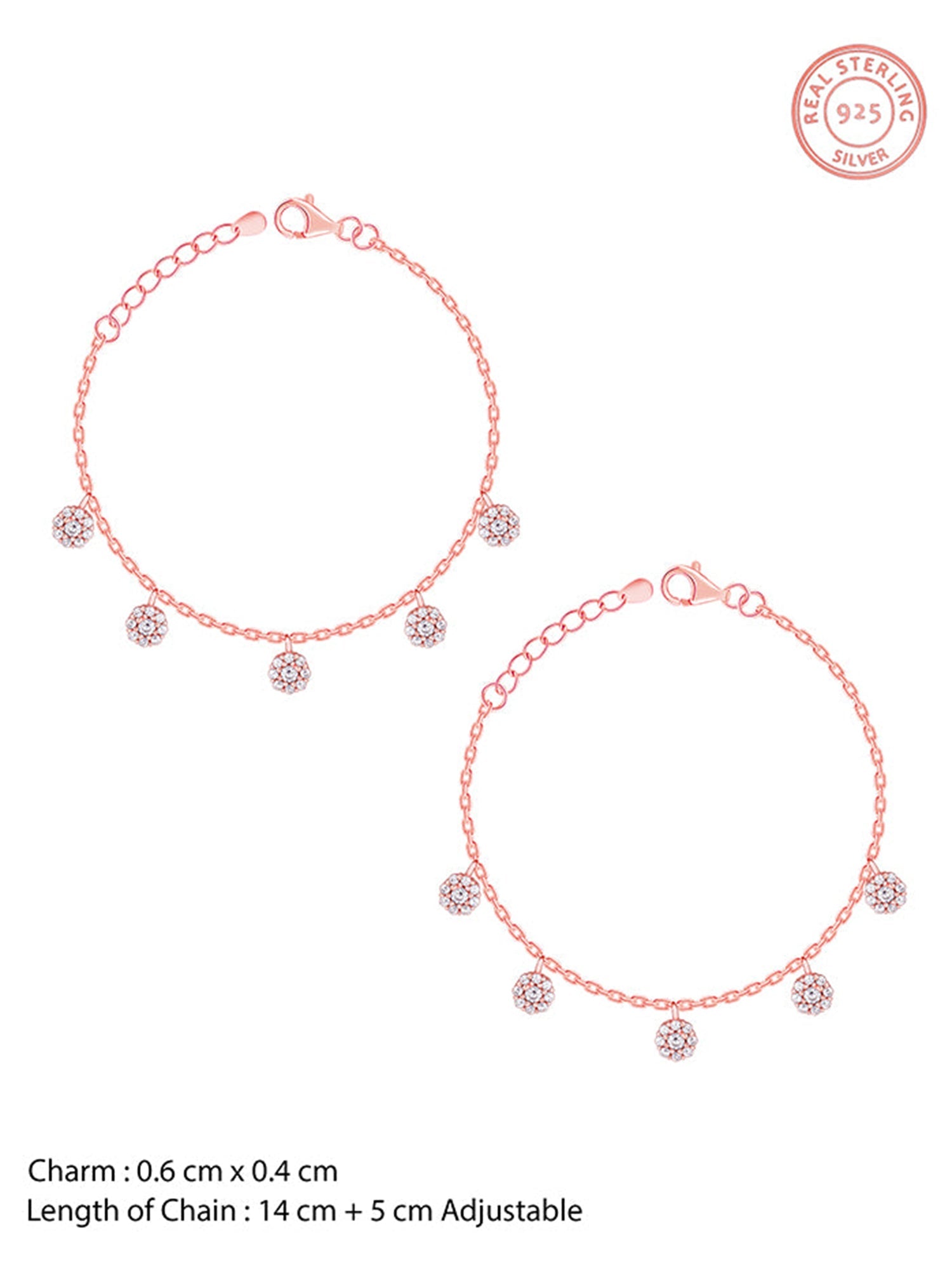 Rose Gold Sparkly Charm Kids Anklet (1-5 years)