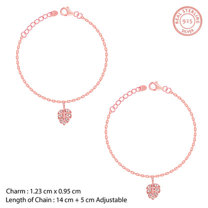 Rose Gold Zirconia Leaf Kids Anklet  (1 - 5 years)