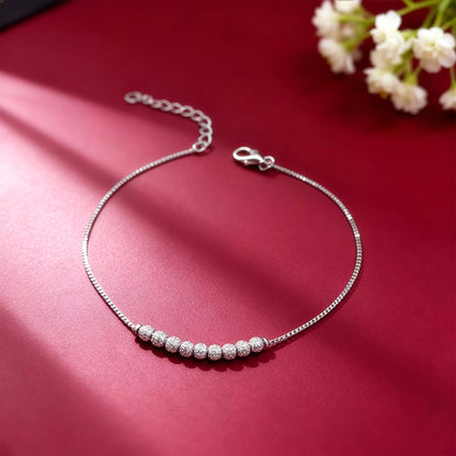Silver Sparkling Bead Anklet