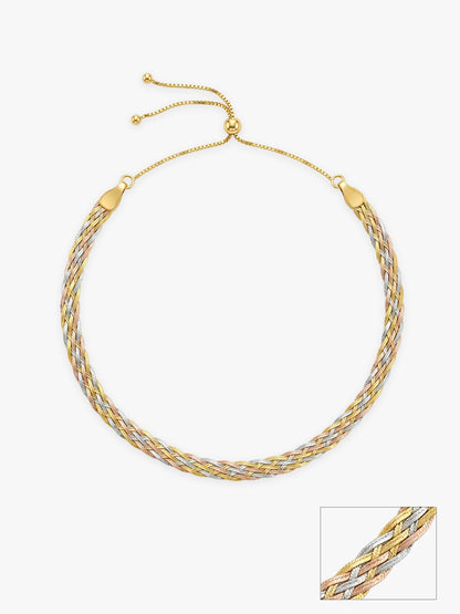 Triple Tone French Braid Silver Anklet