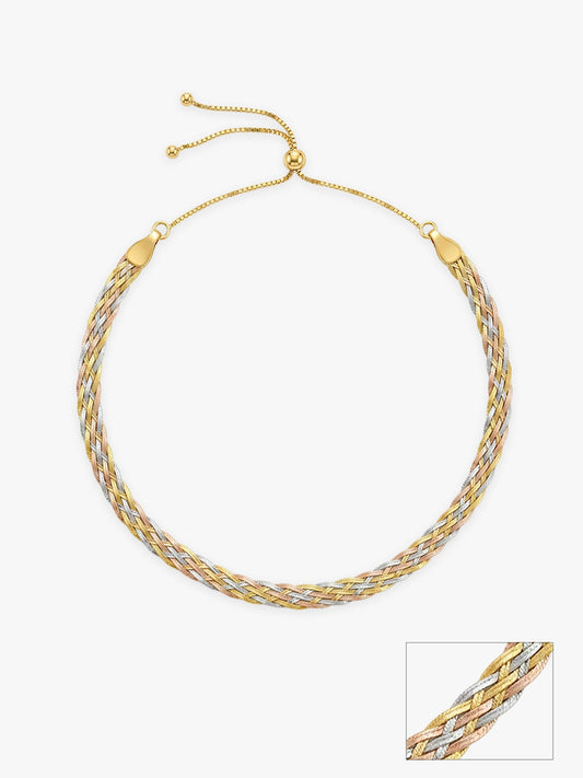 Triple Tone French Braid Silver Anklet