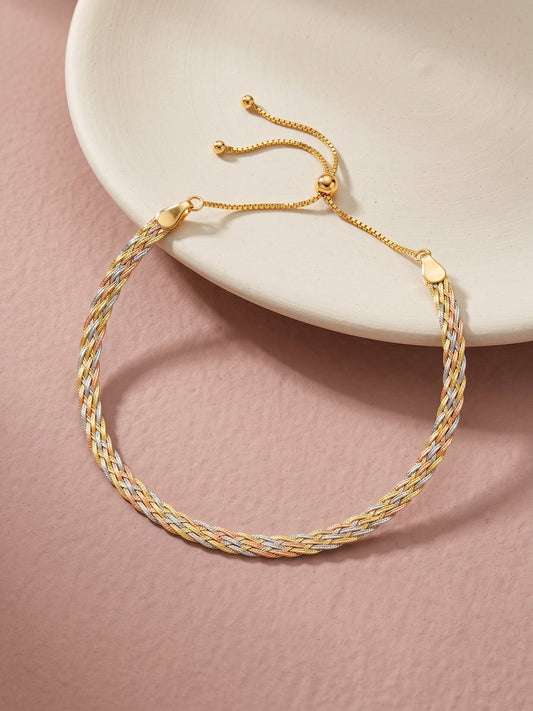 Triple Tone French Braid Silver Anklet