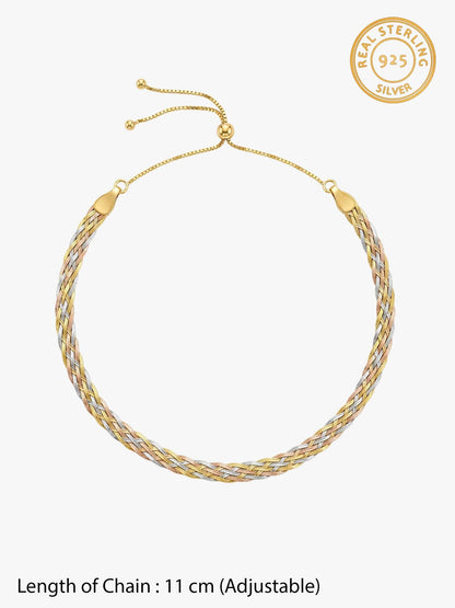 Triple Tone French Braid Silver Anklet
