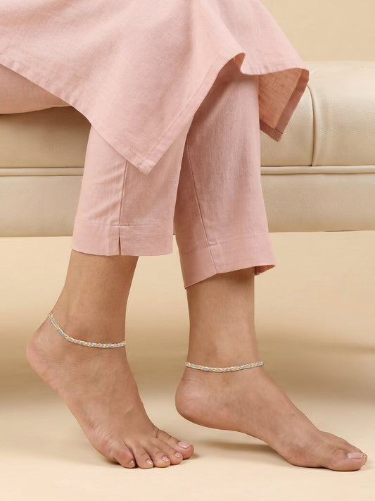 Triple Tone Bolo Silver Anklet