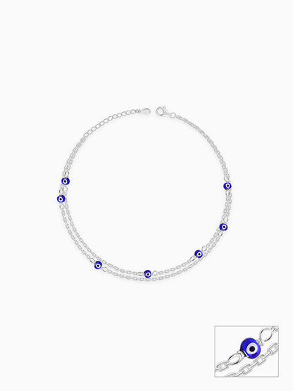 Silver Layered Evil Eye Anklet