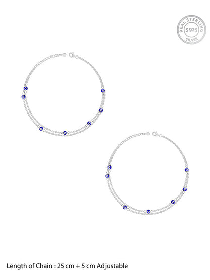 Silver Layered Evil Eye Anklet