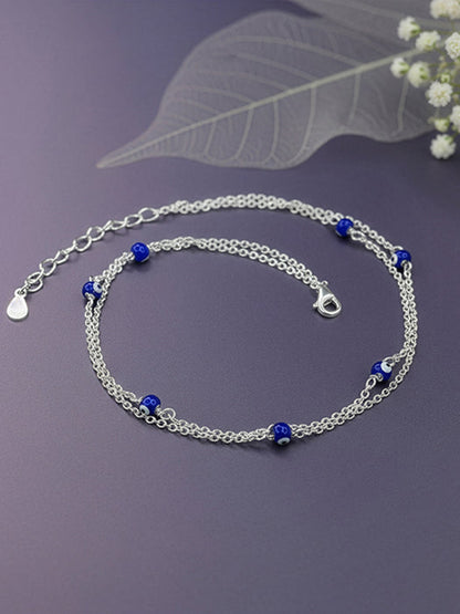 Silver Layered Evil Eye Anklet