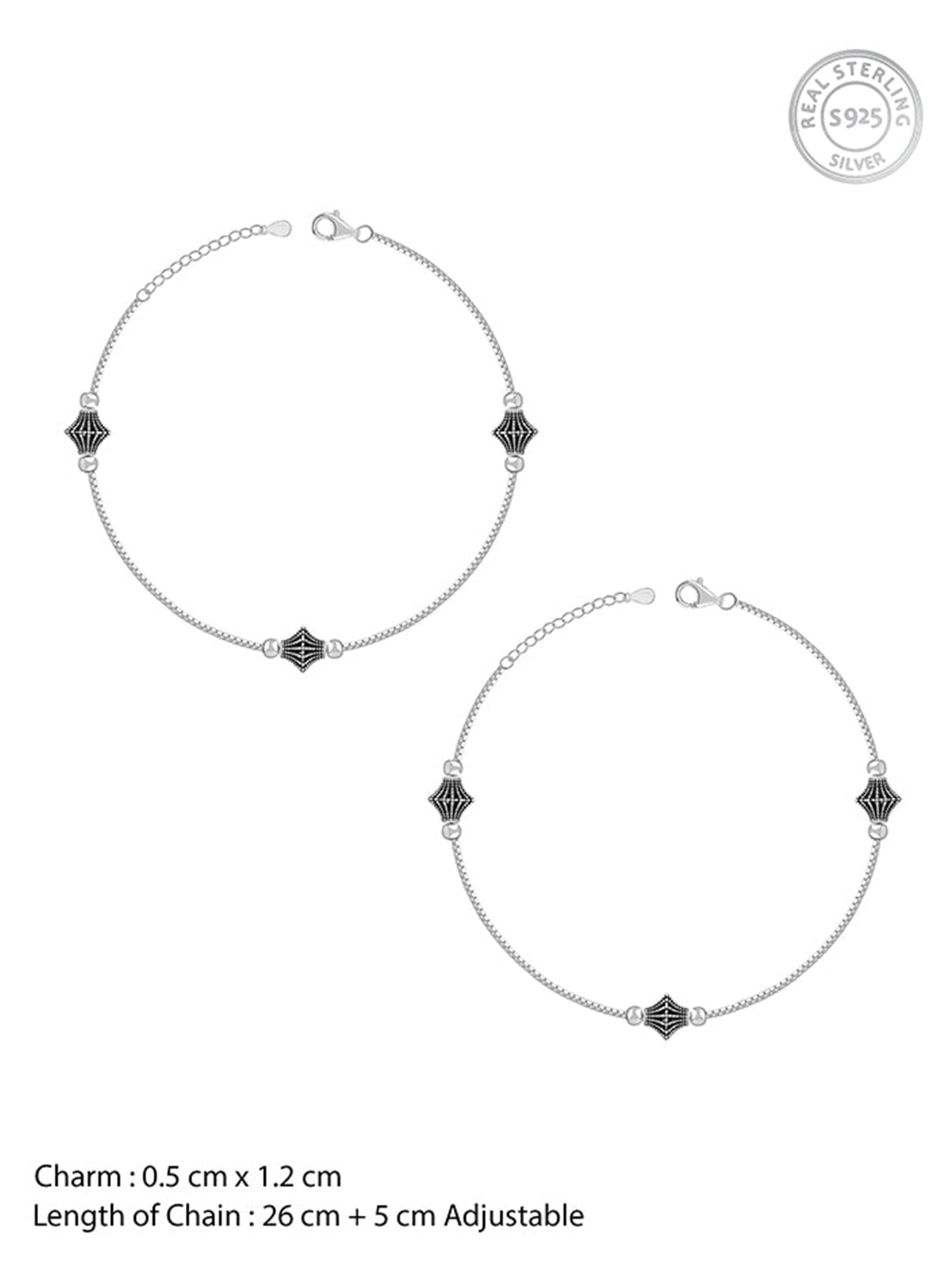 Oxidised Silver Starlace Charm Anklet
