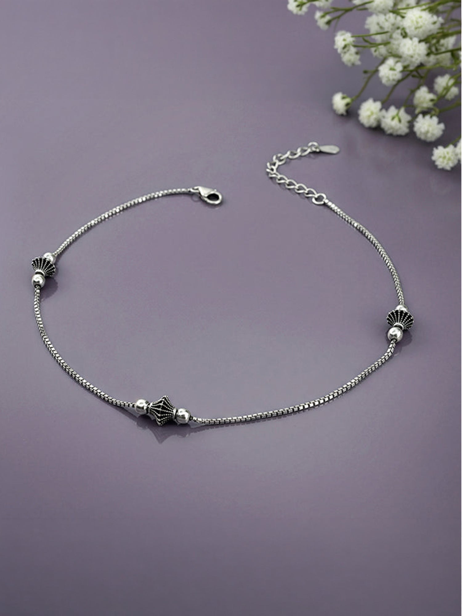Oxidised Silver Starlace Charm Anklet