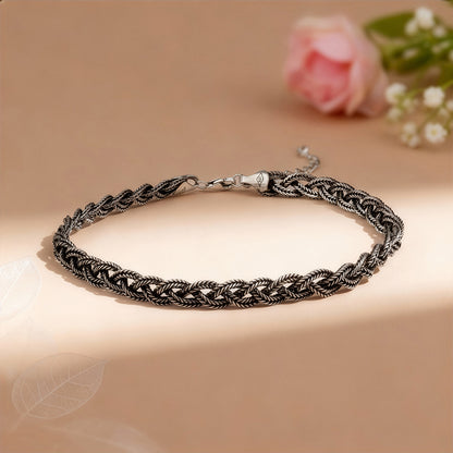 Oxidised Silver Braided Anklet