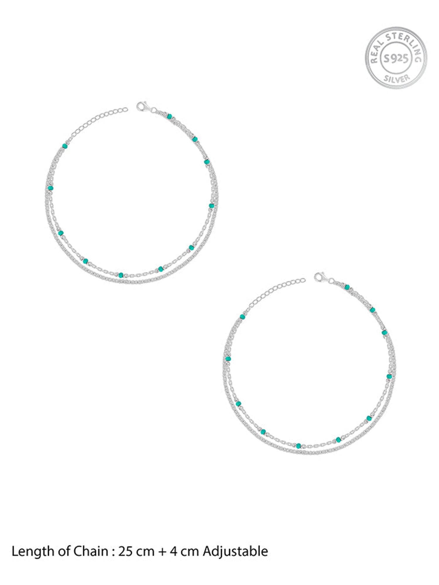 Silver Green Glimmer Anklet