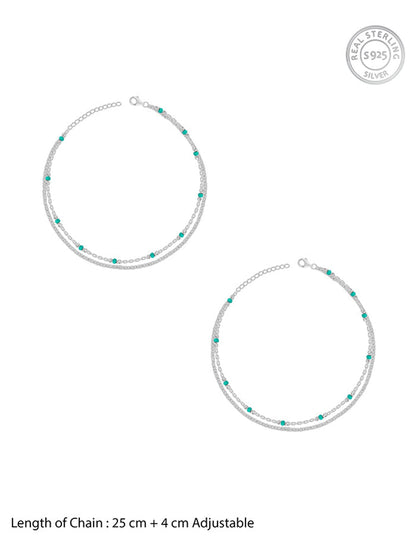 Silver Green Glimmer Anklet