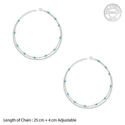 Silver Green Glimmer Anklet