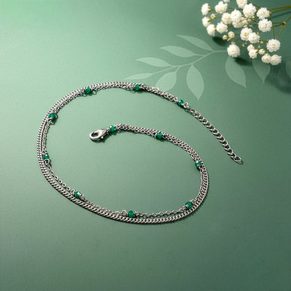Silver Green Glimmer Anklet