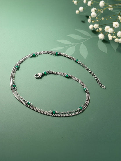 Silver Green Glimmer Anklet