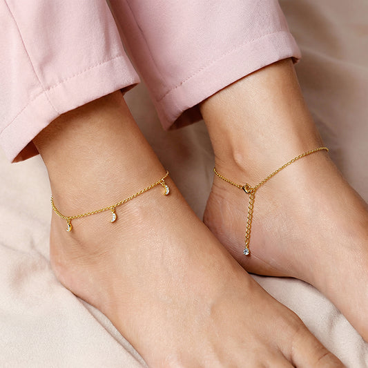 Golden Moon Charm Anklet