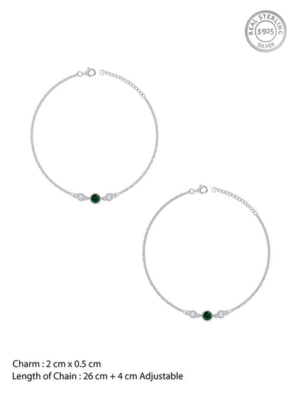Silver Green Sparkle Anklet