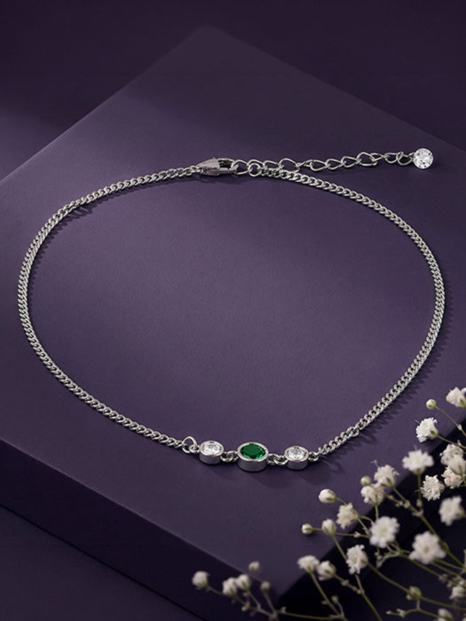 Silver Green Sparkle Anklet
