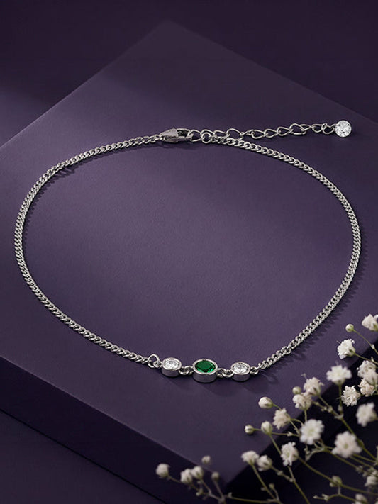 Silver Green Sparkle Anklet