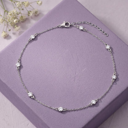 Silver Celeste Bezel Station Anklet