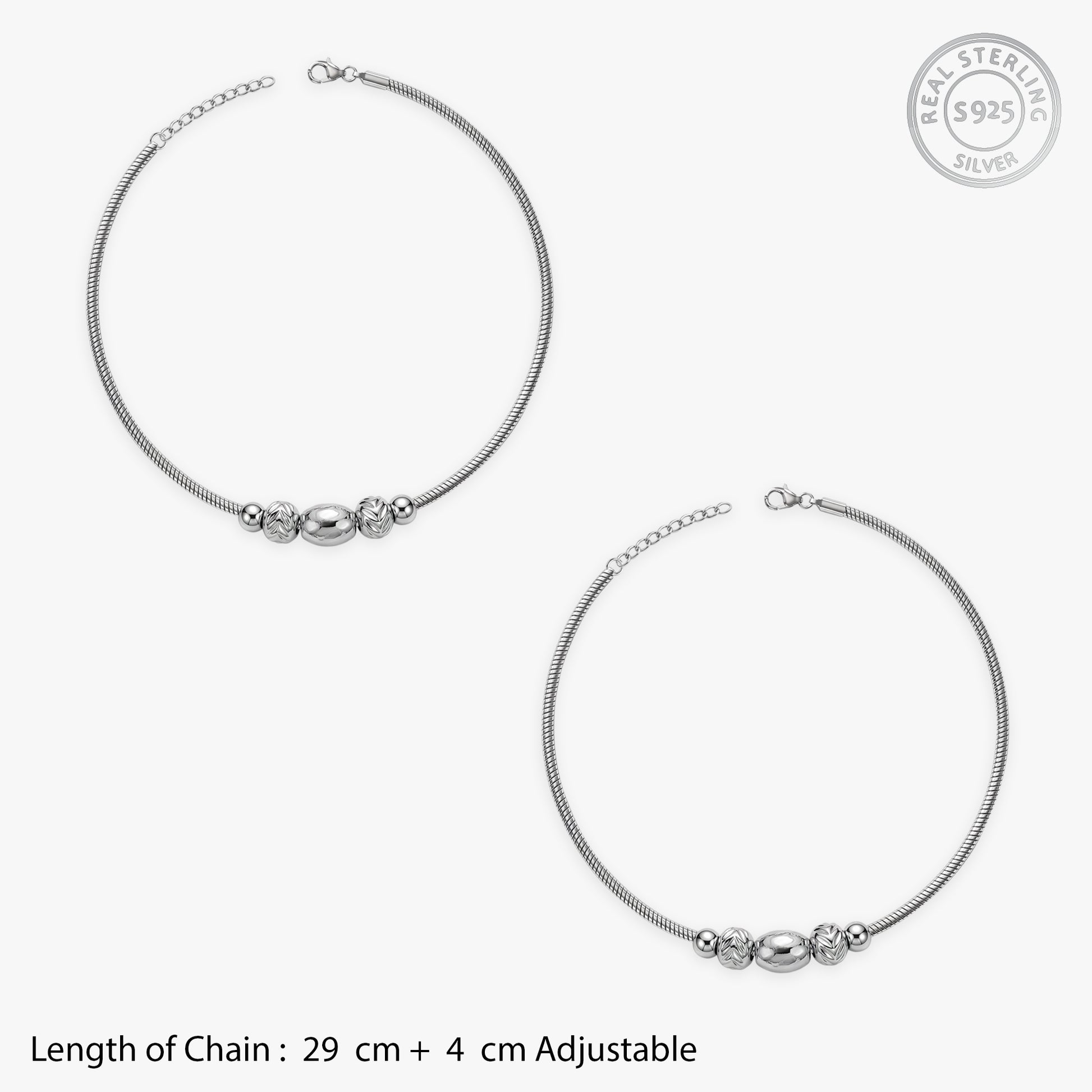 Silver Classic Mixed Beads Anklet