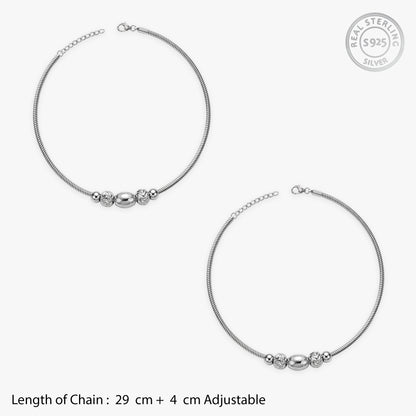 Silver Classic Mixed Beads Anklet