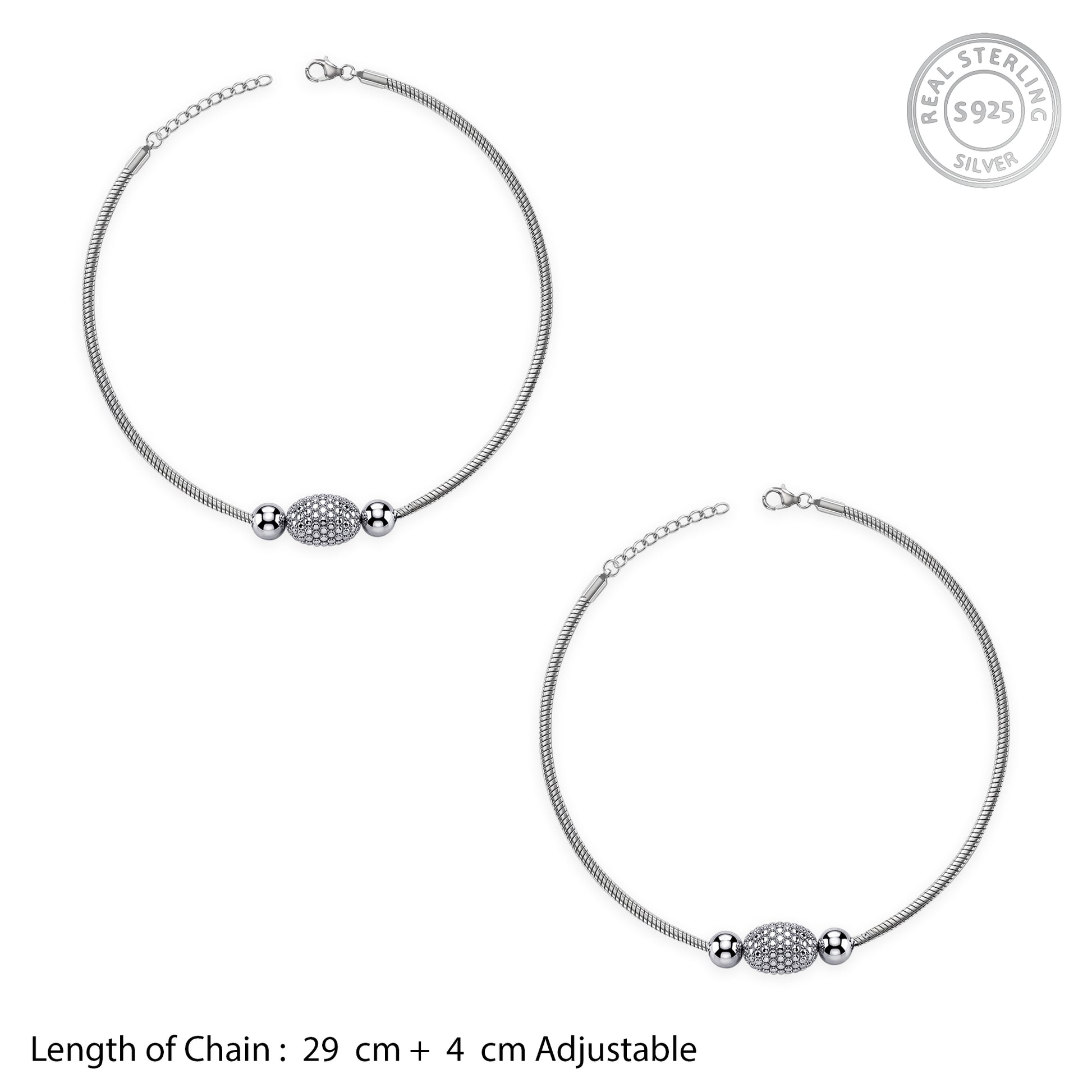 Silver Classic Single Sphere Anklet