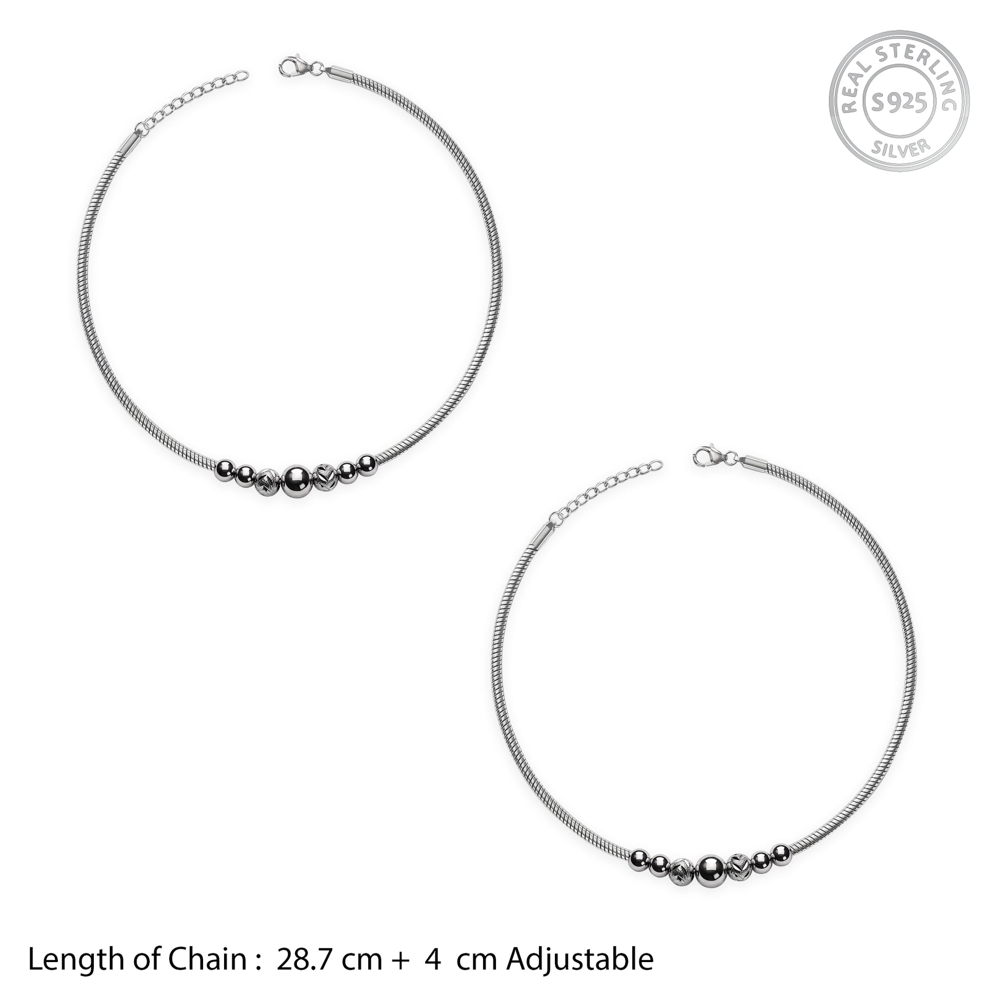 Silver Classic Bead Drop Anklet