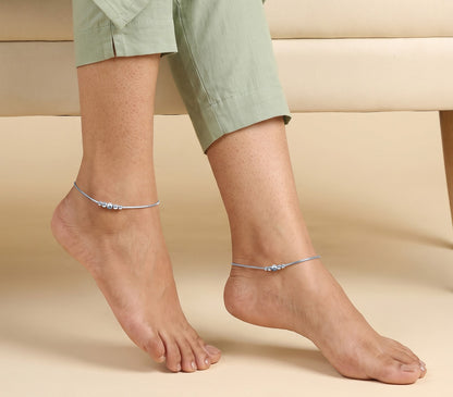 Silver Classic Moon Bead Anklet