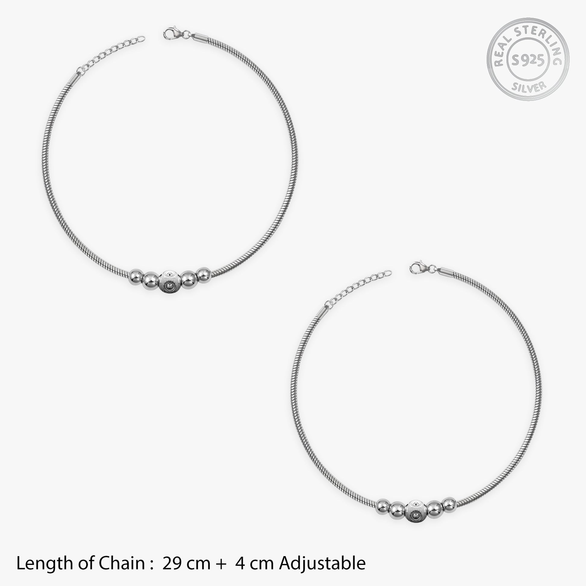 Silver Classic Moon Bead Anklet