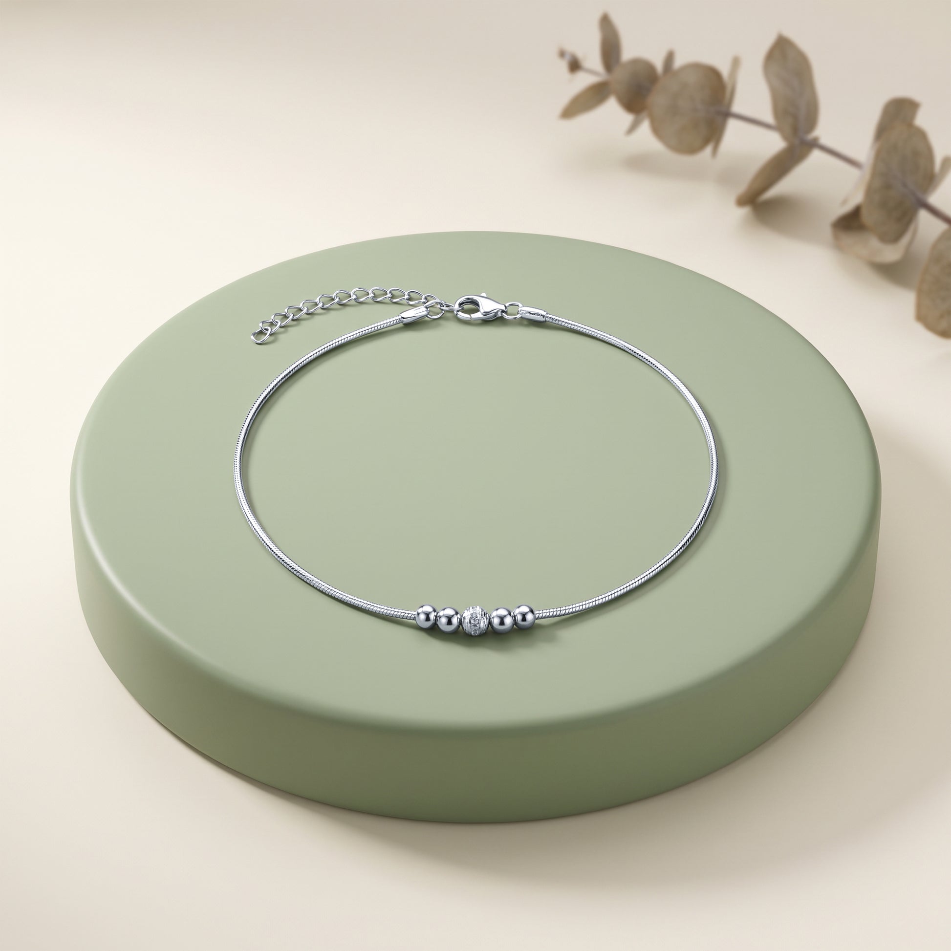 Silver Classic Moon Bead Anklet