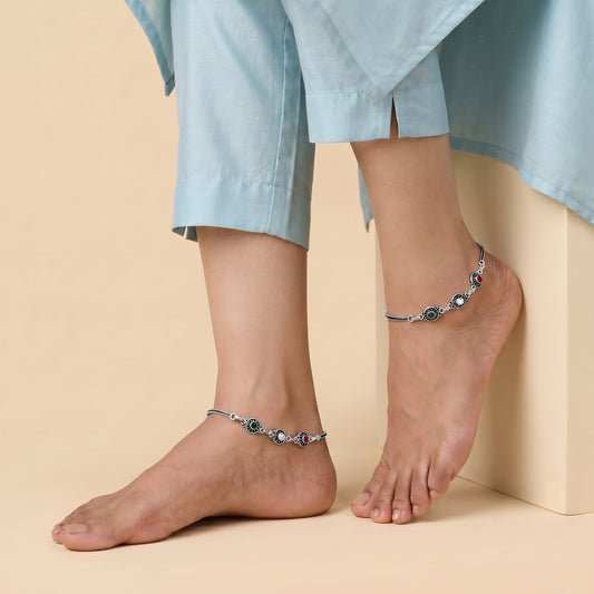 Oxidised Silver Royal Triveni Anklet