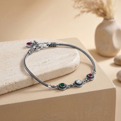 Oxidised Silver Royal Triveni Anklet