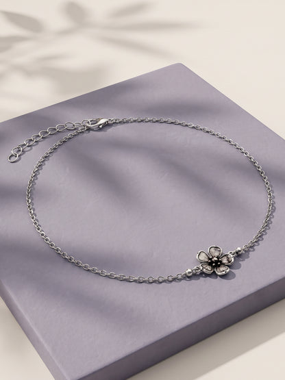 Oxidised Floral Station Anklet
