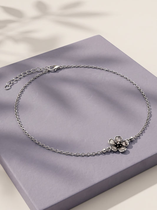 Oxidised Floral Station Anklet