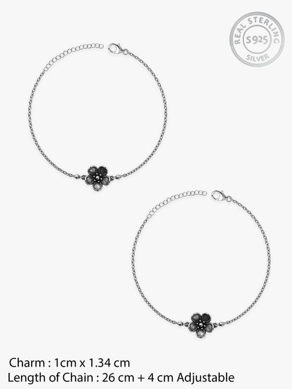 Oxidised Floral Station Anklet