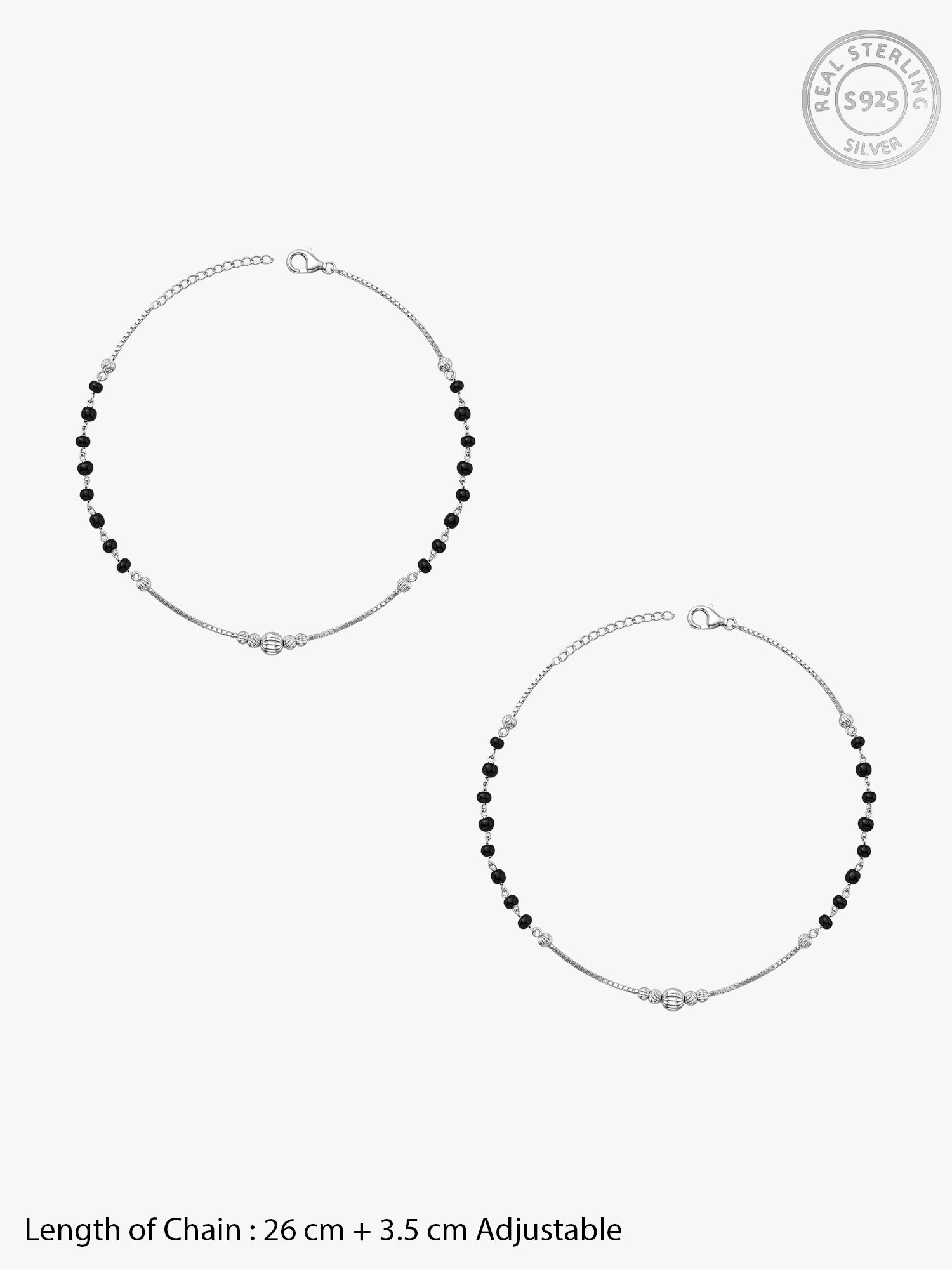 Silver Noir Steps Anklets