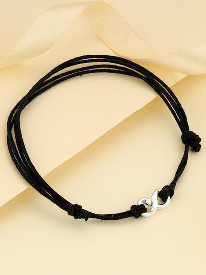 Silver Infinity Black Thread Anklets