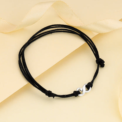 Silver Infinity Black Thread Anklets