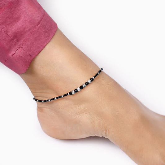 Oxidised Silver Black Bead Minimal Anklet