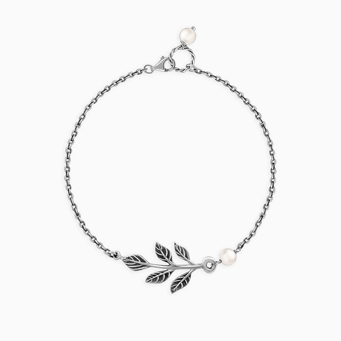 Oxidised Silver Leaf Bracelet - Image 1