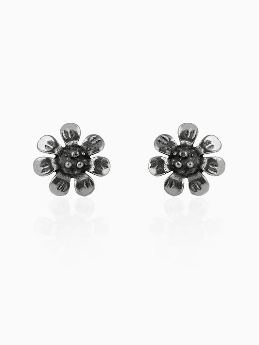 Oxidised Silver Blooming Flower Earrings