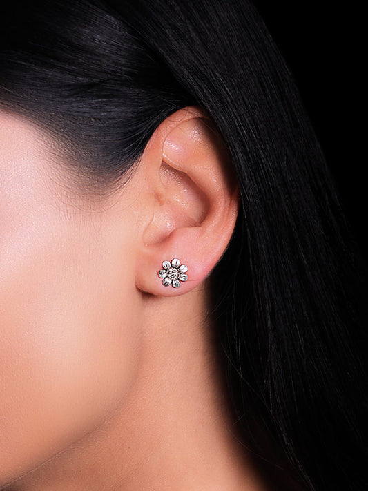 Oxidised Silver Blooming Flower Earrings